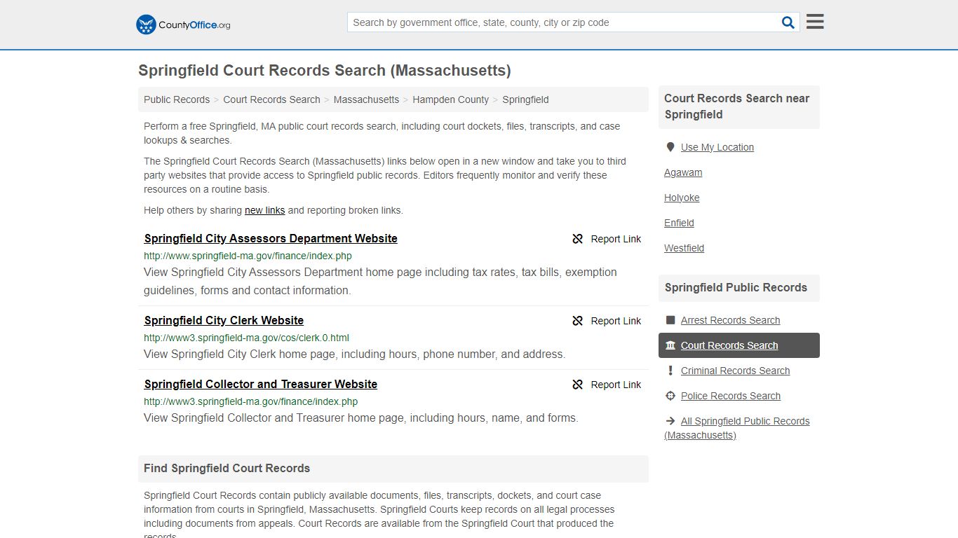Springfield Court Records Search (Massachusetts) - County Office