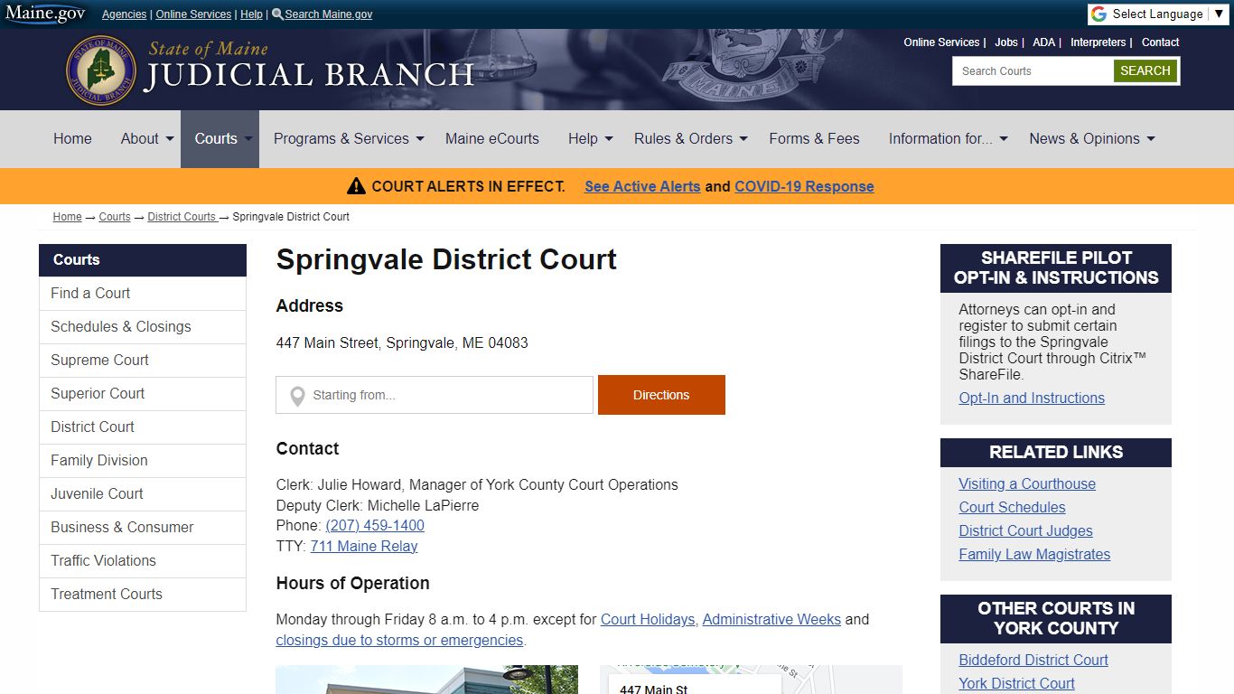 Springvale District Court: State of Maine Judicial Branch