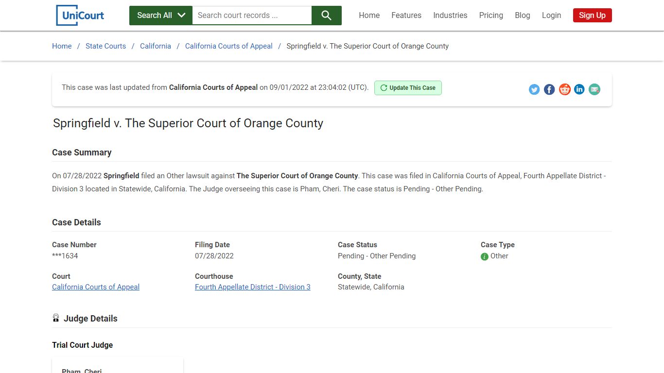 Springfield v The Superior Court of Orange County | Court Records ...